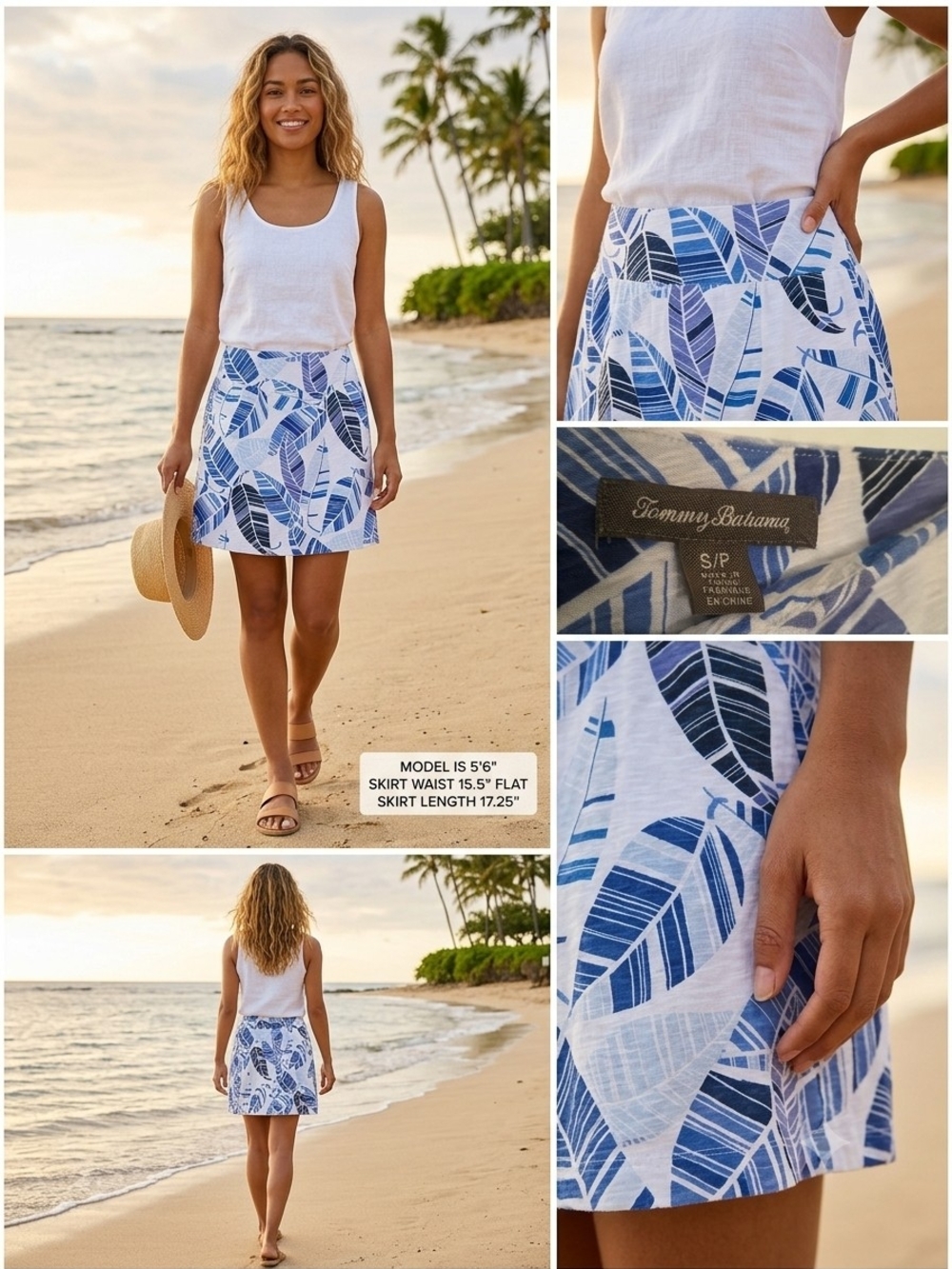 Tommy Bahama Blue Leaf Print Linen Skirt